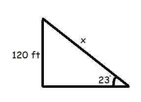 The roof leading to the top of a hill has an angle of elevation of 23 degrees. The-example-1