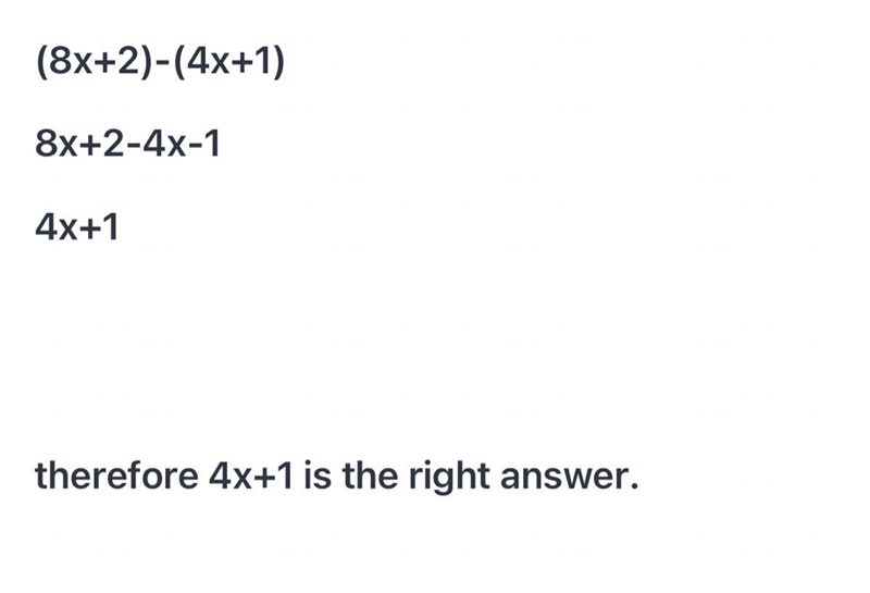 The length of the pencil is 8x + 2 and length of pen is 4x + 1. Find the difference-example-1