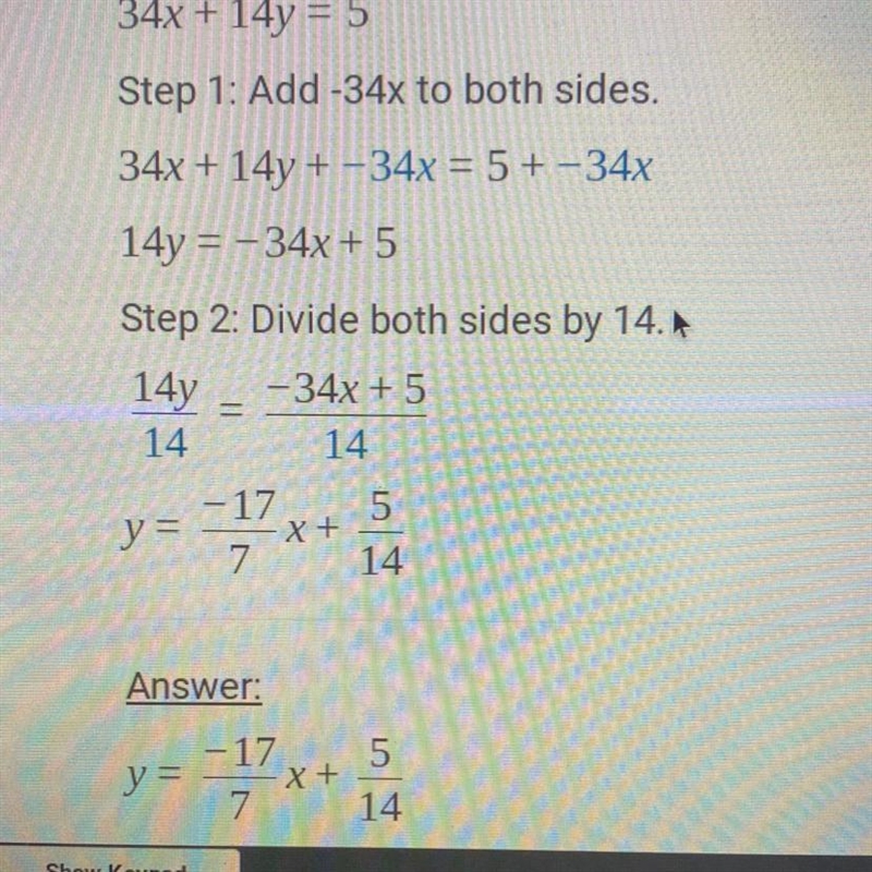 Solve 34x+14y=5 for y.-example-1