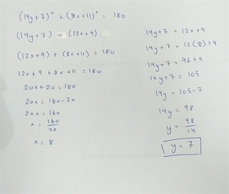 Find the value of y. A. 7 B. 8 C. 75 D. 105-example-1