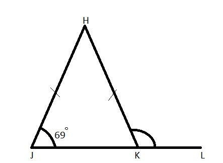 The base JK of isosceles triangle HJK is produced to L .if angle J=69, calculate HKL-example-1