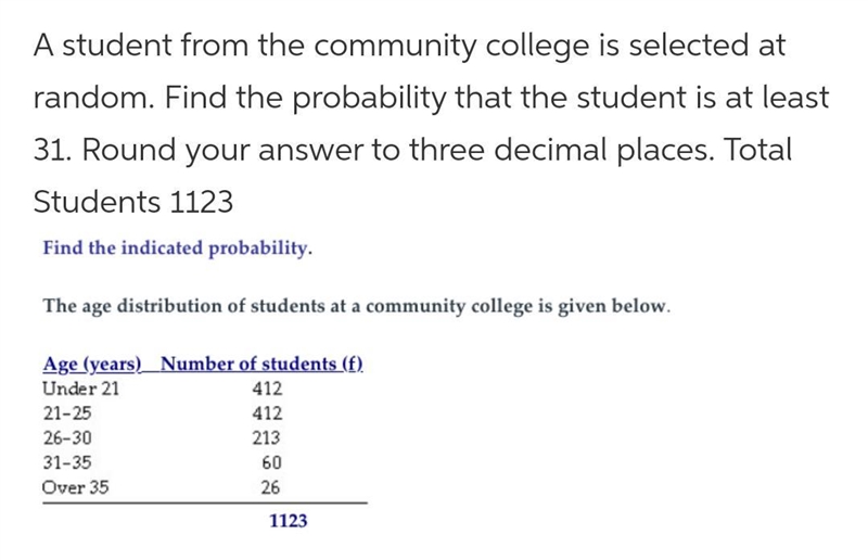 A student from the community college is selected at random. Find the probability that-example-1