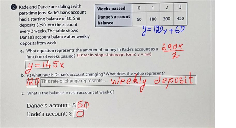 Help Me, Now! A. What equation represents the amount of money in Kade's account as-example-1