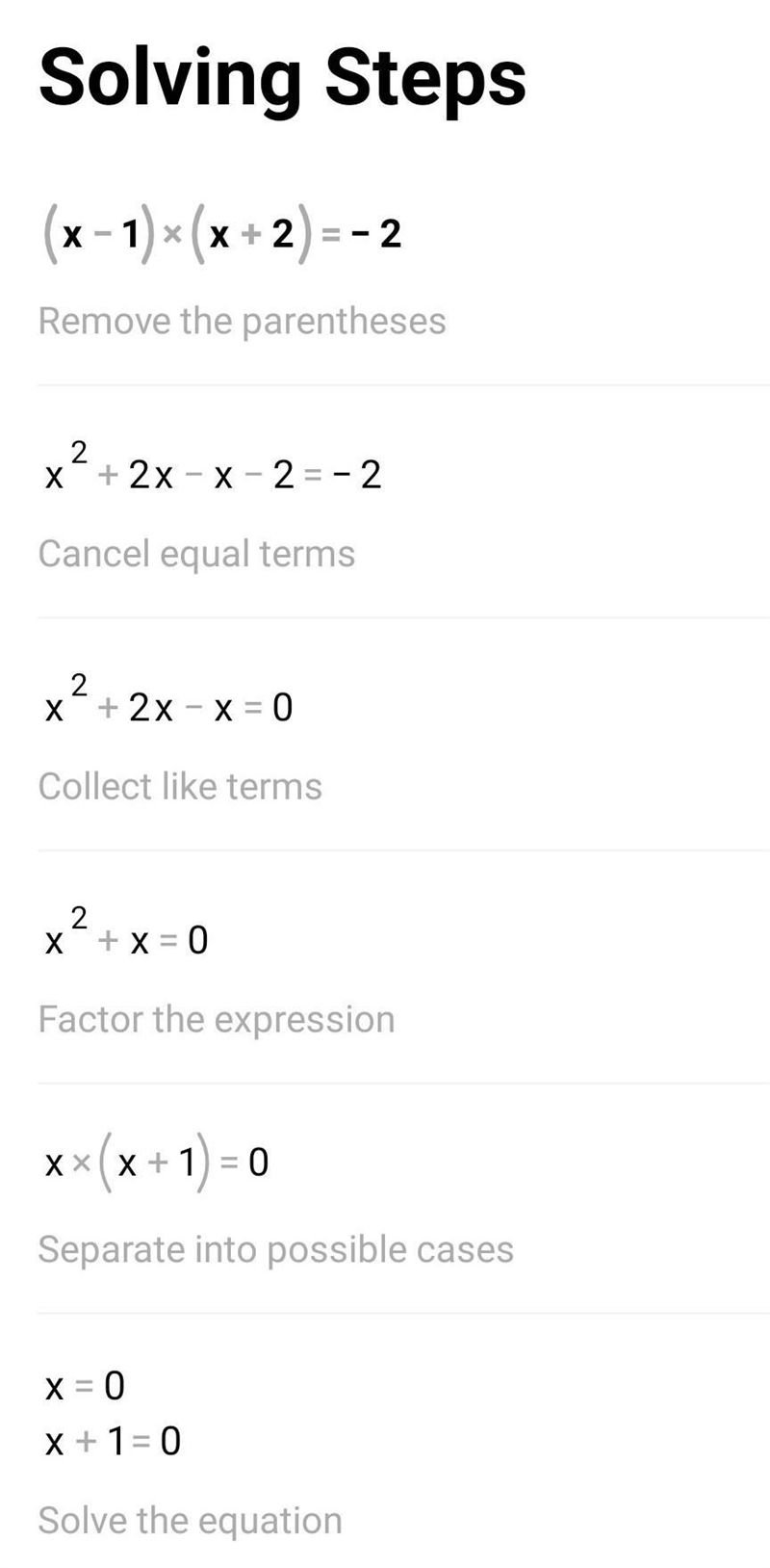 5. What are the solutions to the equation (x - 1)(x + 2) = -2?-example-1