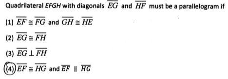 Quadrilateral EFGH with diagonals EG and HF must be a parallelogram if (1) EF FG  and-example-1