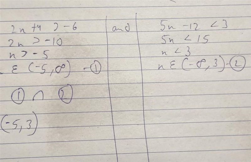 2x +4>- 6 and 5x -12<3 ​-example-1