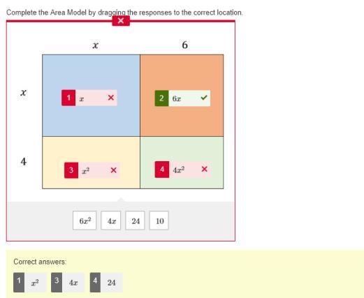 Complete the Area Model by dragging the response to the correct location/-example-1