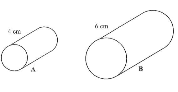 Cylinders A and B are similar. The volume of cylinder A is 20mm3. Calculate the volume-example-1