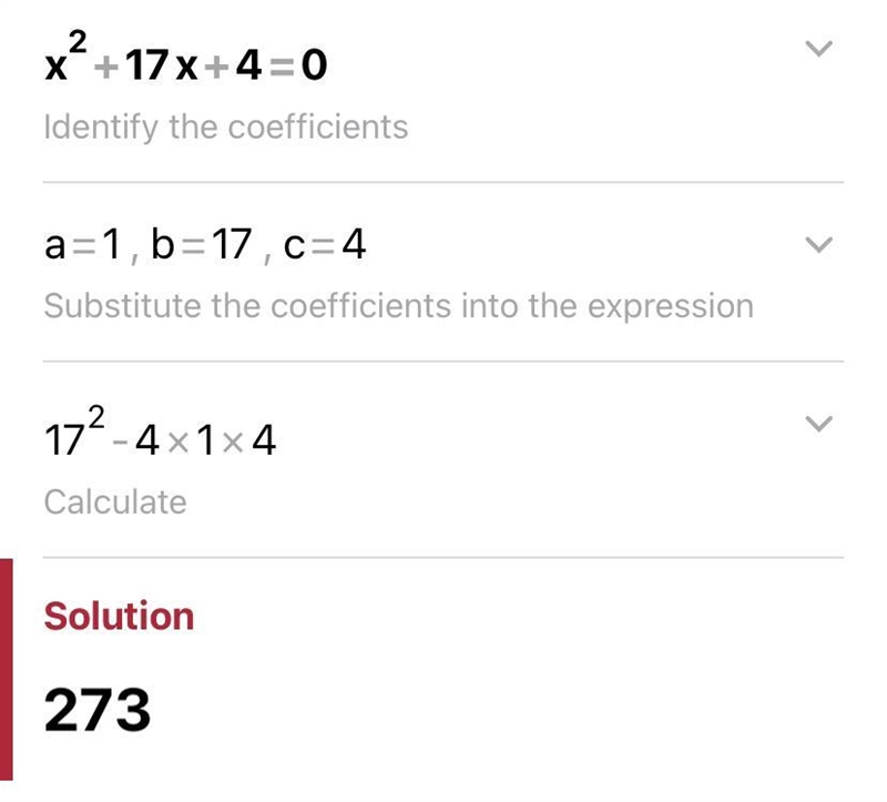 X^2+17x+4=0 find the discriminant.-example-1