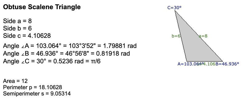 In ABC, mC = 30 and a = 8. If the area of the triangle is 12, what is the length of-example-1