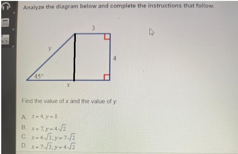 Step by step explanation of finding the value of x and y-example-1