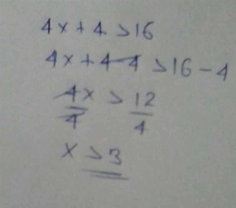 Solve 4x + 4>16 Need help with this and how to do it-example-1