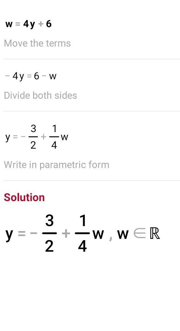 W = 4y + 6 Solve for y-example-1