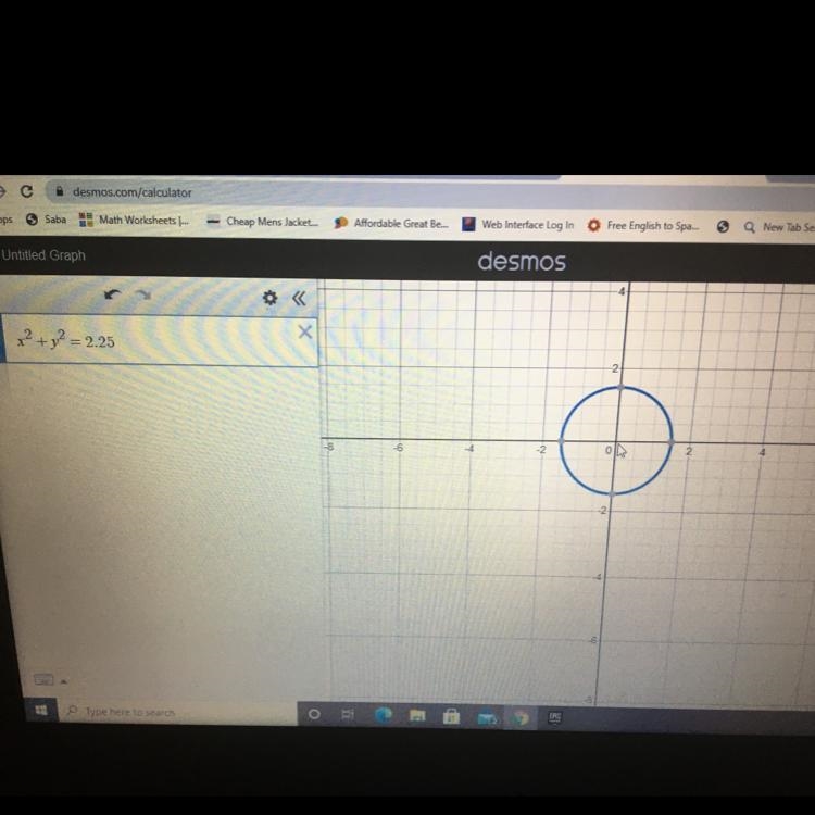 Which of these graphs shown represents x^2 + y^2 = 2.25-example-1