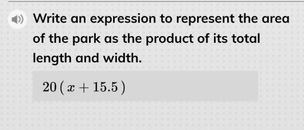 Write an expression to represent the area of the park as the product of its total-example-1