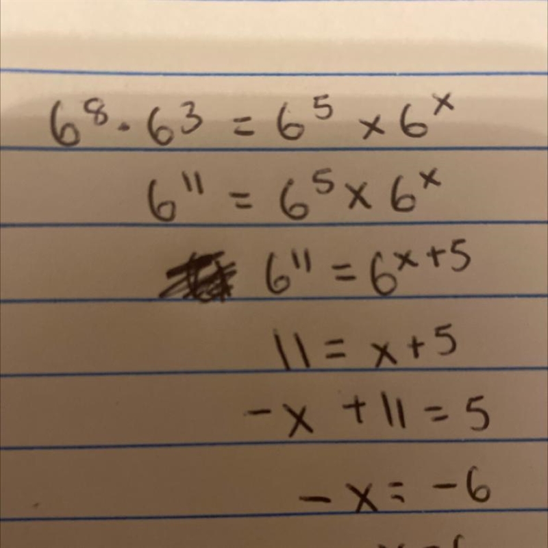 6^8 x 6^3 = 6^5 x 6^x Find the value of x..... Can you help me-example-1