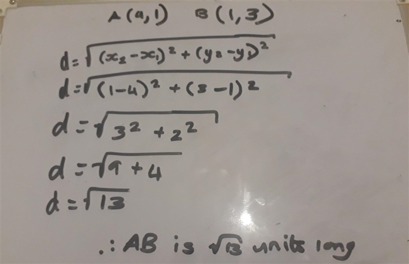 Find the length of segment AB if A (4, 1) and B(1,3). Round to the nearest hundredth-example-1