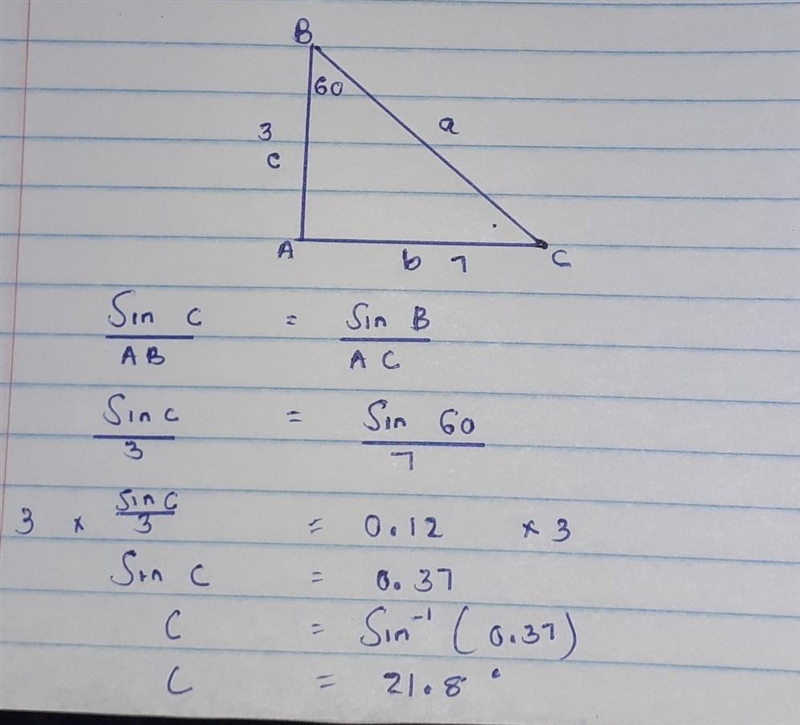 Find all the missing elements: B. a B = 60° b = 7 С С А b C = 3-example-1