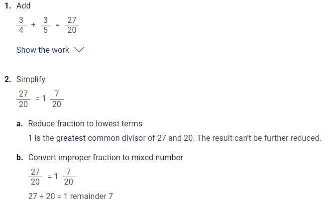 What is 3/4 +3/5 as a mixed number-example-1