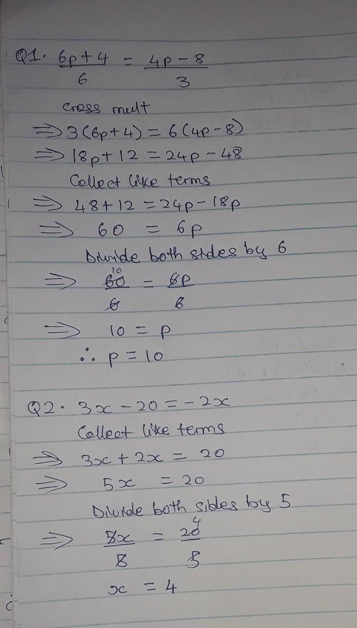 Q.1 What value of p will make this equation true? Q.2 what value of x makes this equation-example-1