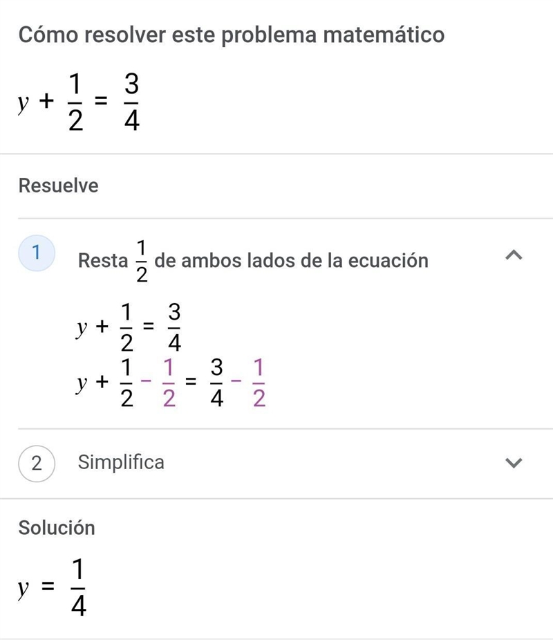 Please help me answer this step by step y + 1/2 = 3/4-example-1