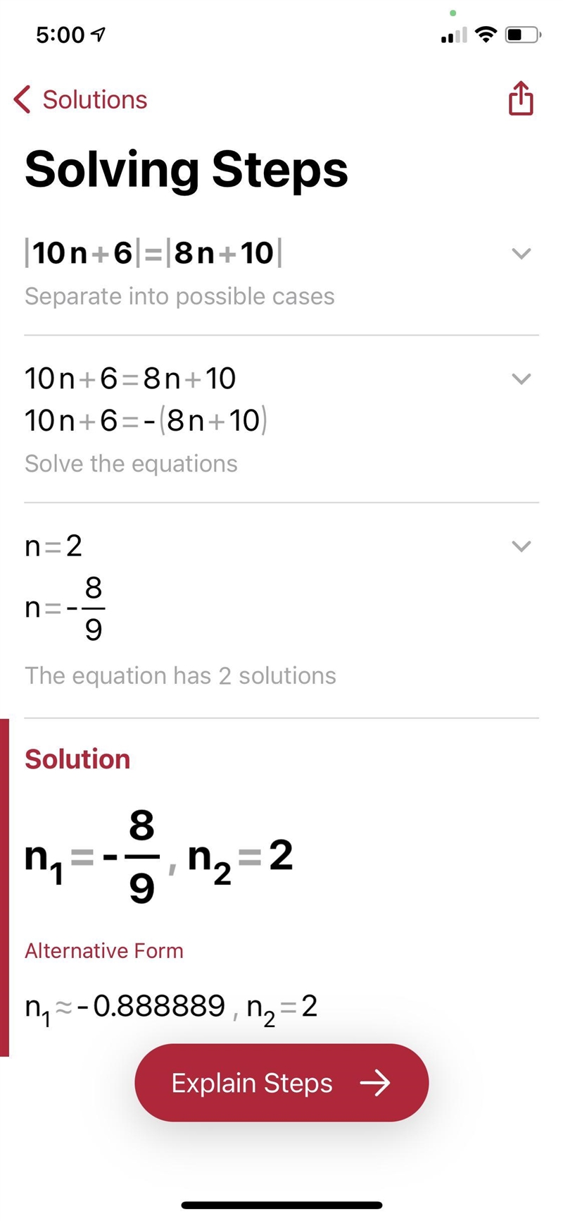 Solve:|10n+6|=|8n+10|-example-1