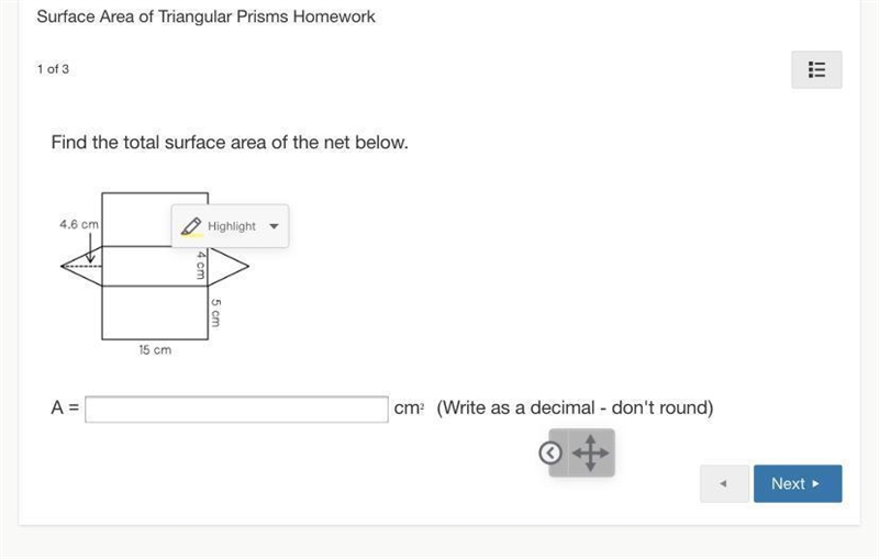 The net of a triangular prism is show below.Find the rotal surface area of the triangular-example-1