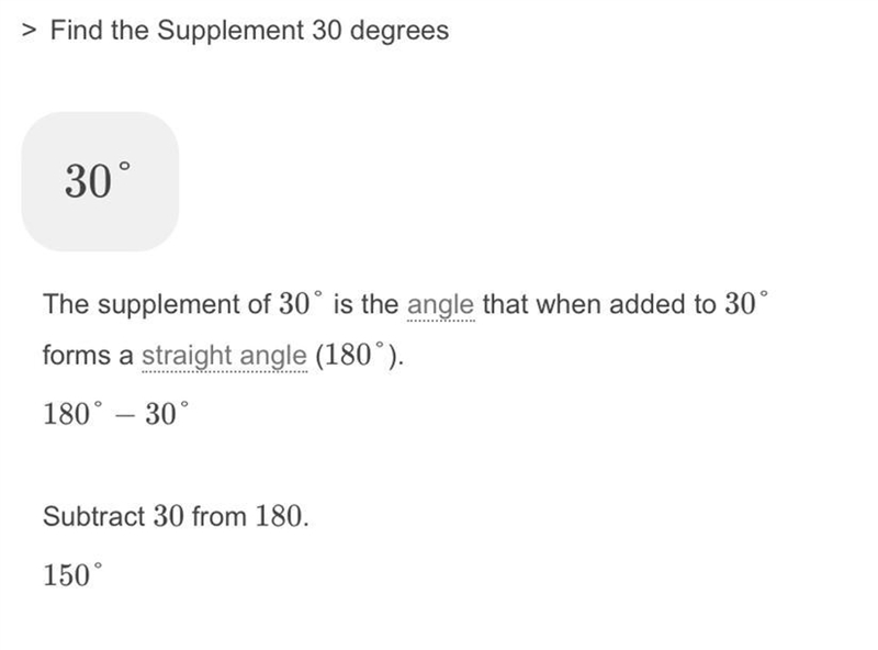 What is the supplement of a 30° angle?-example-1