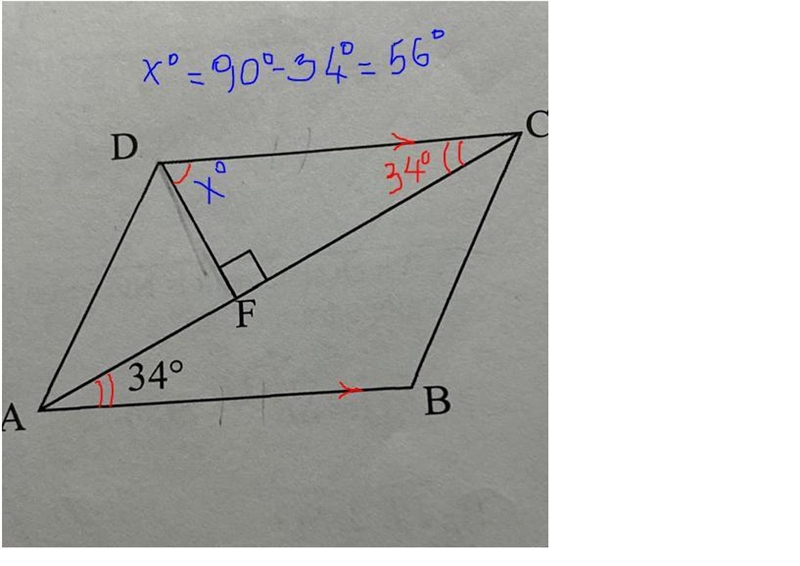 In the accompanying diagram of parrallelogram ADCD, DF is perpendicular to diagonal-example-1