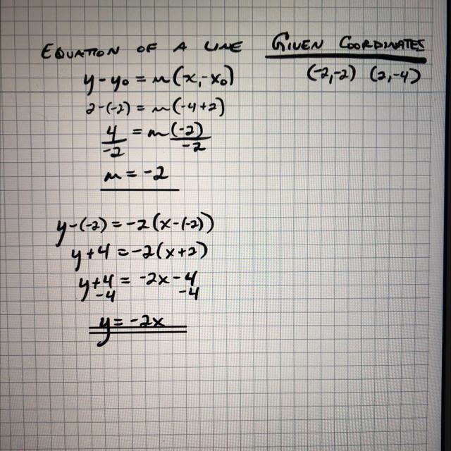 Find the equation of the line which passes through (-2,-2) and (2,-4).​-example-1