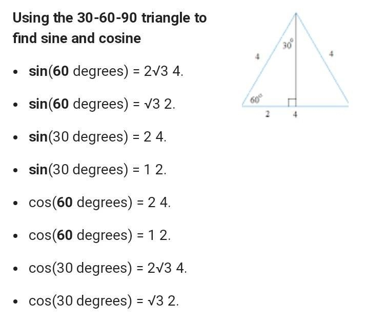 Find the sine and cosine of a 60° angle find the sine and cosine of a 30° angle-example-1