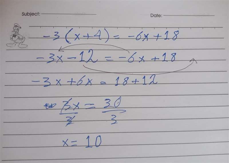 What is the solution to the equation-3(x+4)=-6x+18 A 2 B 10 C no solution D infinite-example-1