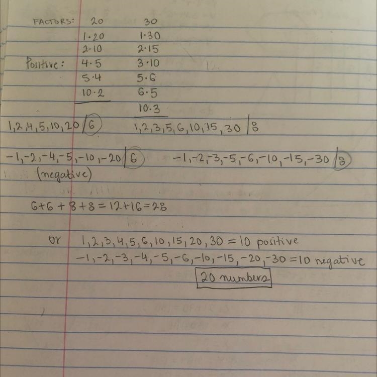 Marcia listed all of the factors of 20 and all of the factors of 30. How many numbers-example-1