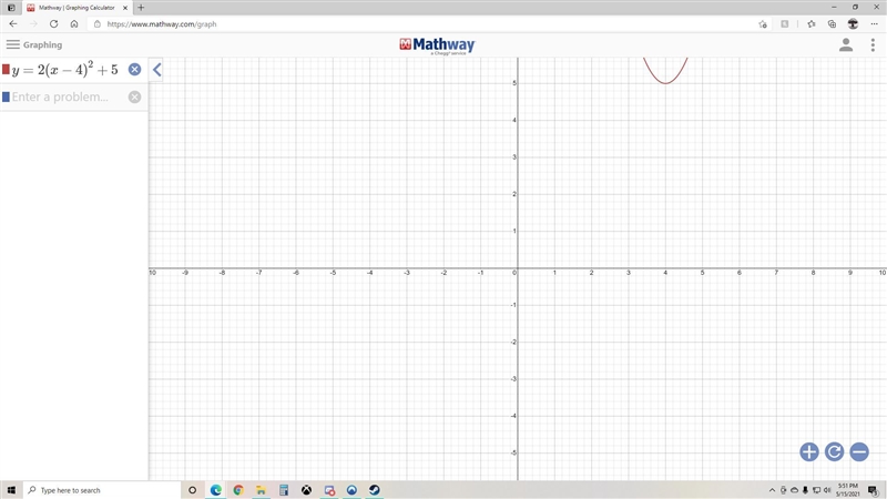 Graph the equation y = 2 (x - 4)^2 + 5-example-1