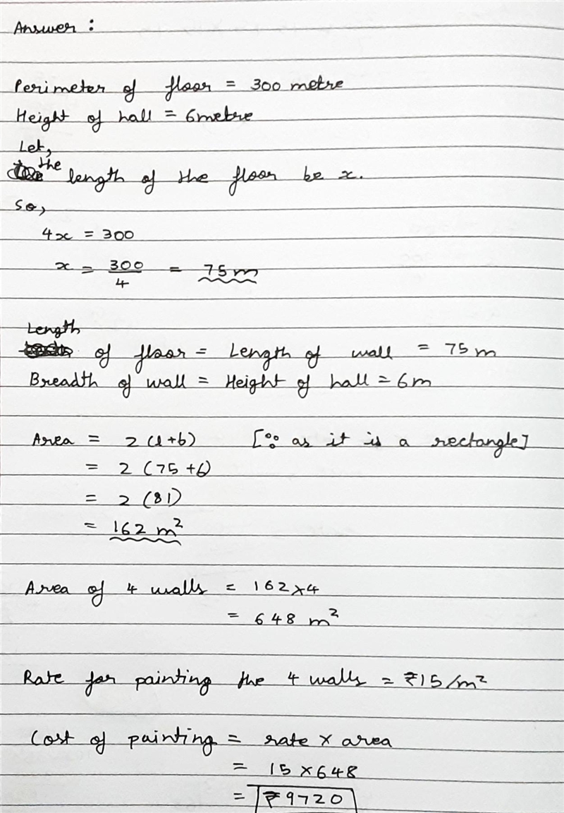 the perimeter of the floor of a hall is 300 metre and its height is 6 metre find the-example-1