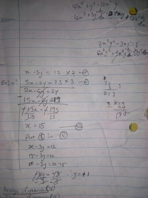 The difference of x and 3y is 12, and 5x less 2y is 73. What are the values of x and-example-1