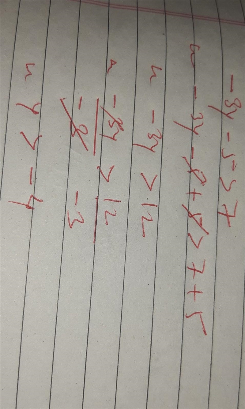 Which is the solution set of the inequality -3y – 5 > 7?-example-1