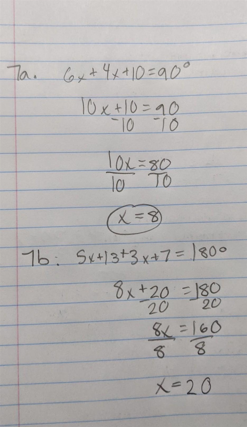 Can anyone please solve x for both 7a and 7b please, as soon as possible. thanks :,)-example-1