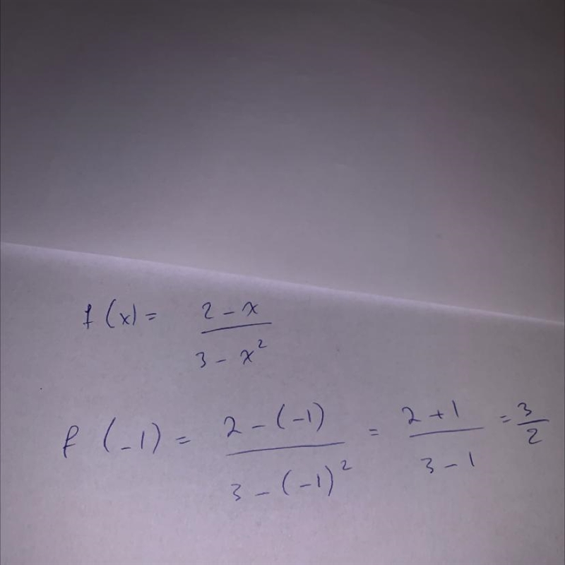 If f(x) =2−x/3−x^2, then determine f(−1)-example-1