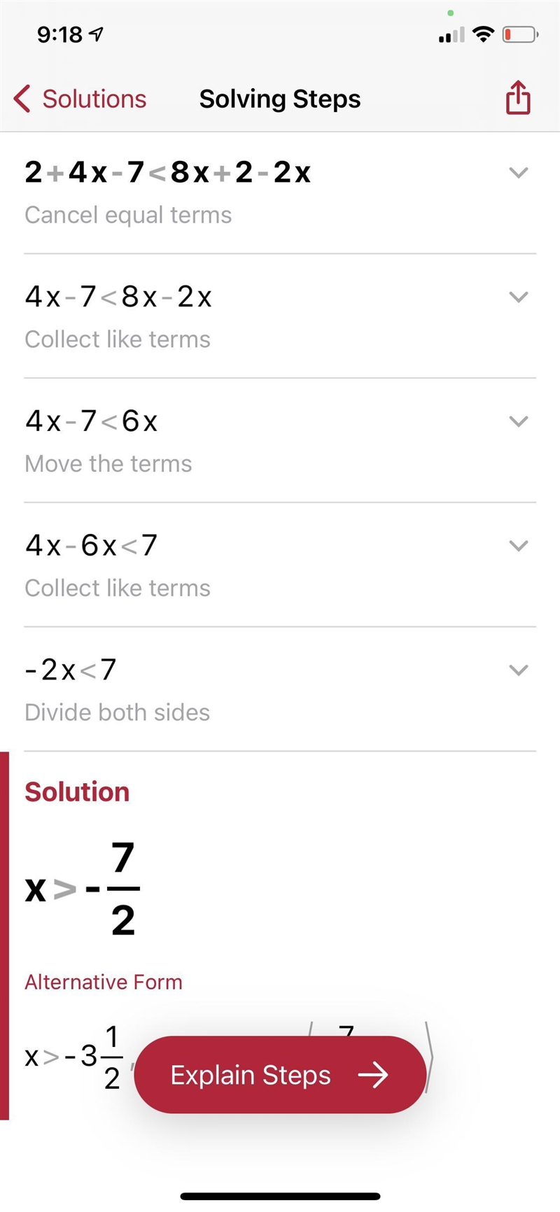 Solve each inequality and show work. 1) 4x - 2 > 2x + 8 2) -3x - 6 > 4x - 20 3) 4(x-example-5