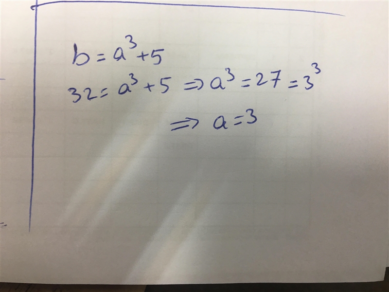 If b=a^3+5, then what is the value of a if b=32-example-1