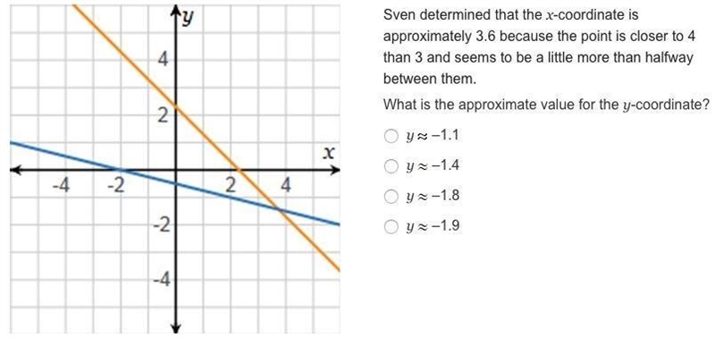 Sven determined that the x-coordinate is approximately 3.6 because the point is closer-example-1