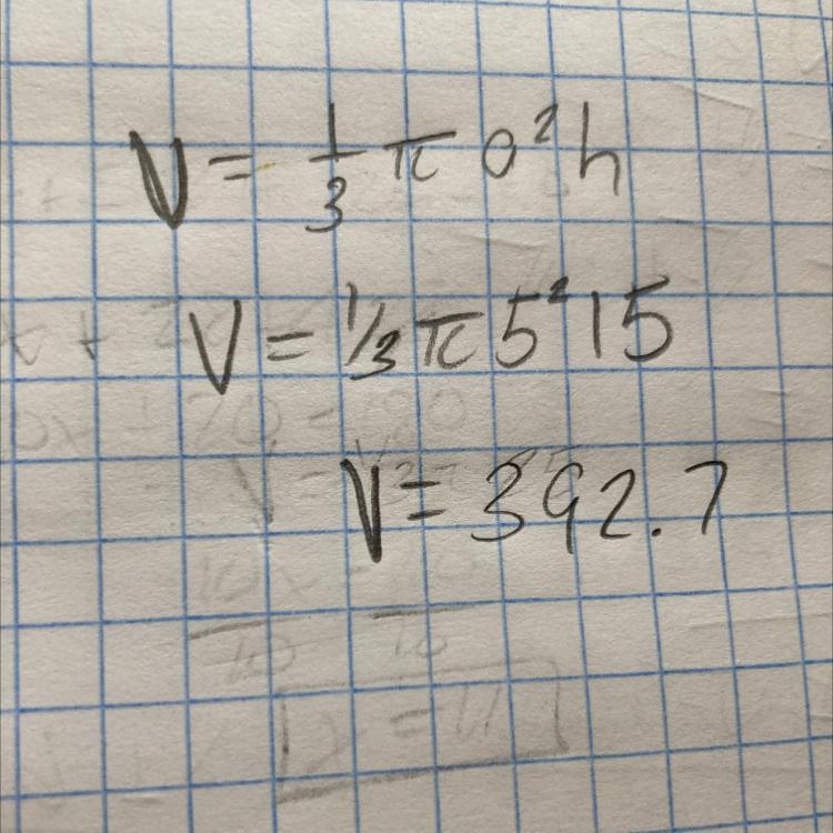 A cone has a height of 15 yards and a diameter of 10 uarsd what size the volume use-example-1