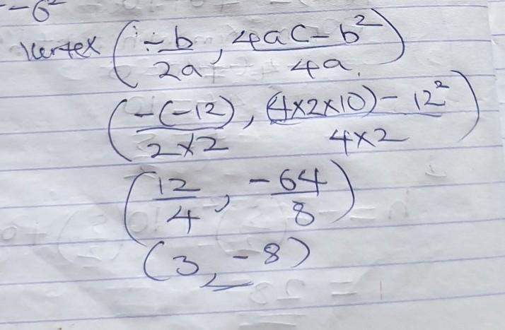 HELP PLEASE 20. What is vertex of the function f(x) = 2x2 – 12x + 10 ? A. (-2, -8) B-example-1