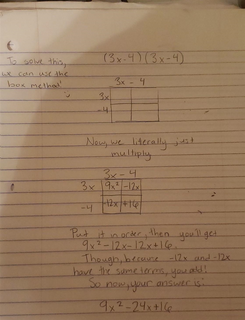 What is the product of (3x - 4) and (3x - 4)-example-1