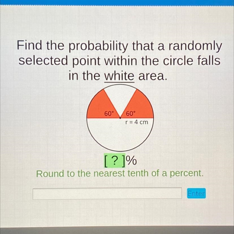 Find the probability that a randomly selected point within the circle falls in the-example-1