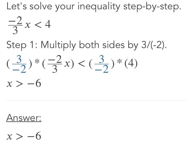 Solve -2/3x>8 or -2/3x <4-example-2