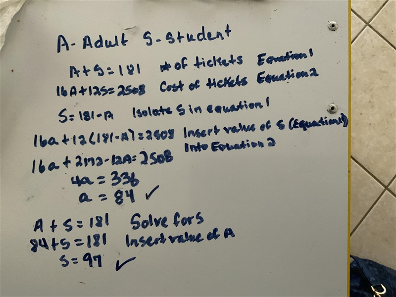 2. Camilla sold 181 tickets for the school play. Student tickets cost $12 and adult-example-1