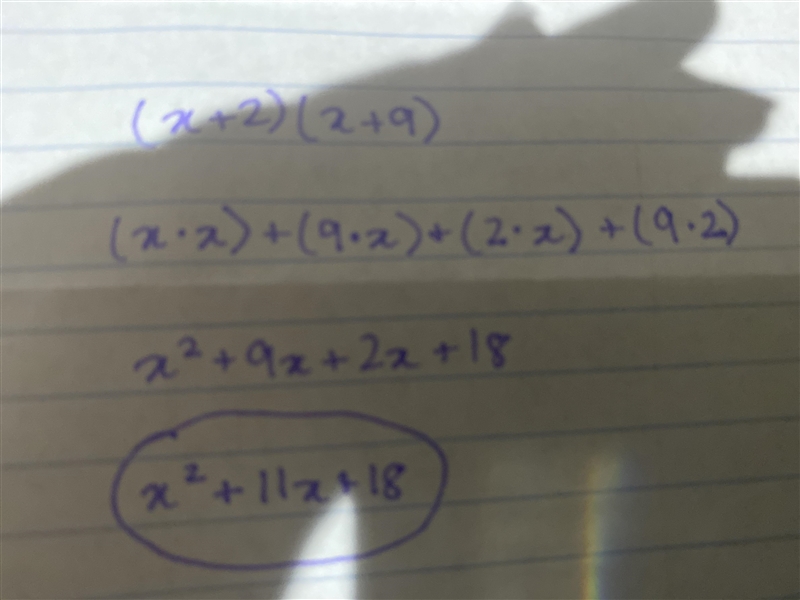 Distribute (x+2)(x+9) a) x^2+15x+18 b) x^2+6x+11 c) x^2+7x+9 d) x^2+11x+18​-example-1