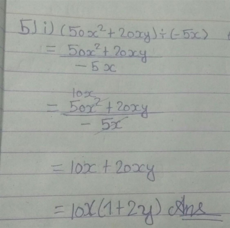 5) Simplify the 1. (50x²+20xy)divide (-5x)-example-1